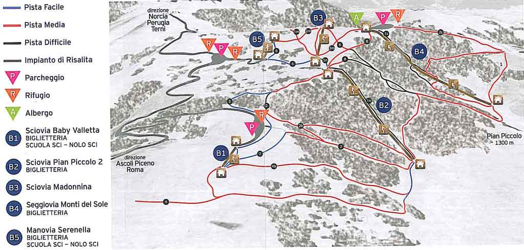 Cartina piste e impianti Forca Canapine