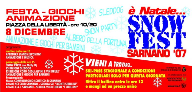 Flyer e programma ufficiale dell’evento SnowFest 2007 organizzato dal Comune di Sarnano