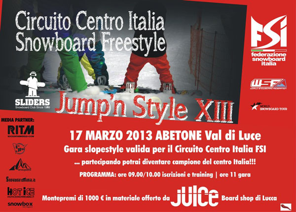 flyer gara slopestyle jump n style xiii abetone val di luce 17.03.2013