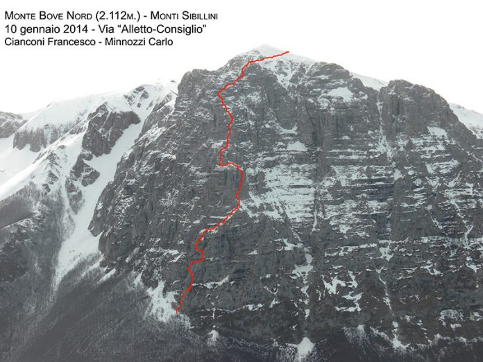 foto Monte Bove Nord e la ripetizione invernale della Via Alletto - Consiglio - Francesco Cianconi e Carlo Minnozzi