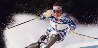 Alberto Tomba in azione durante la gara di slalom - Madonna di Campiglio - 17.12.1996