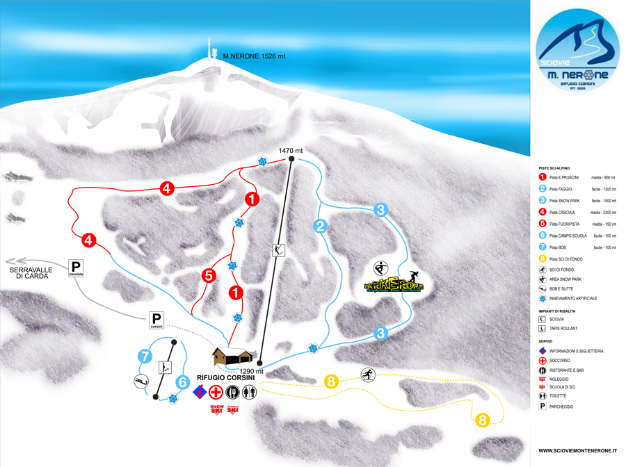 La cartina piste e impianti stazione sciistica Monte Nerone