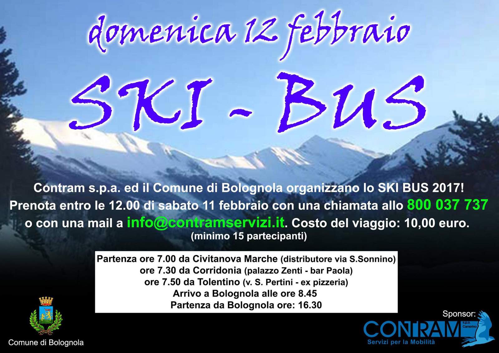 Contram servizio ski bus località sciistica Bolognola