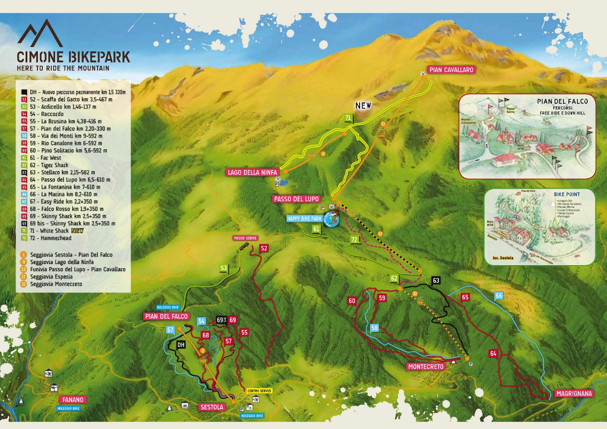 La cartina dei percorsi del Cimone Bike Park