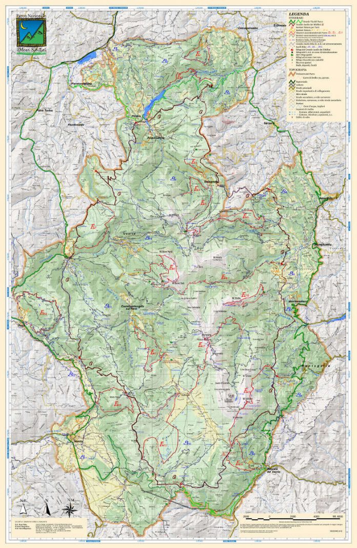 La cartina del Parco nazionale dei Monti Sibillini
