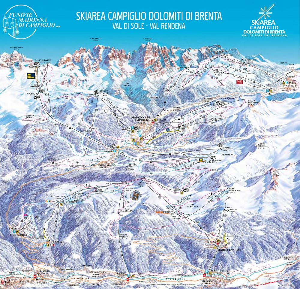 Mappa delle piste, ski area di Madonna di Campiglio