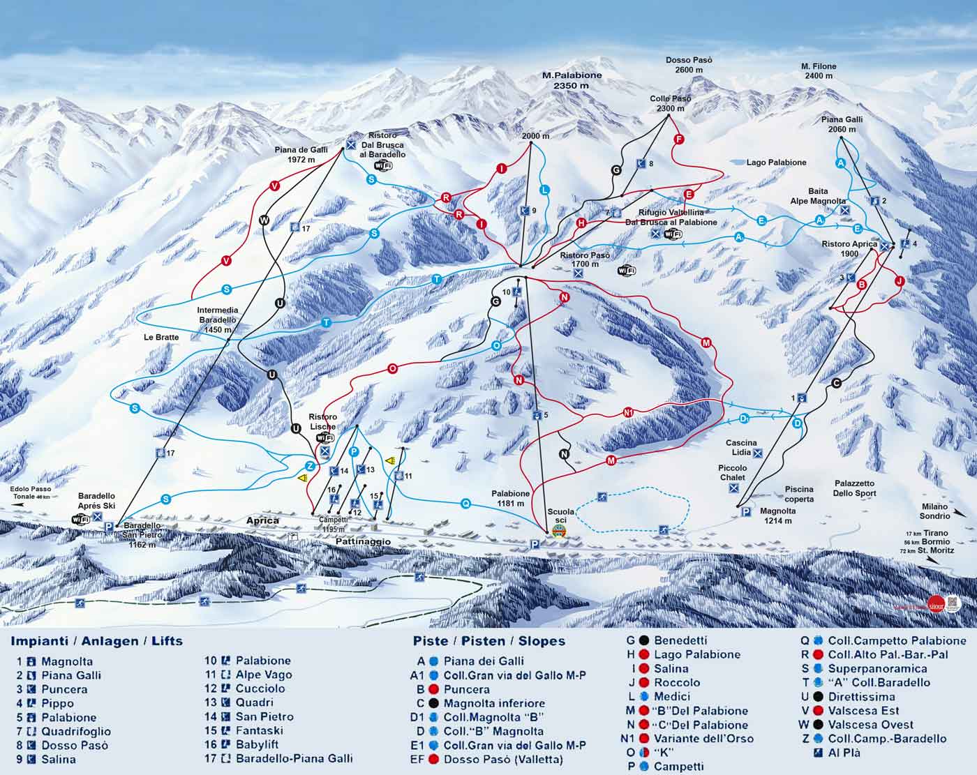 Cartina impianti e piste Aprica