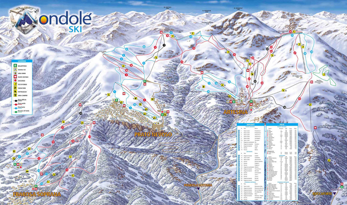 Cartina impianti e piste Mondole ski