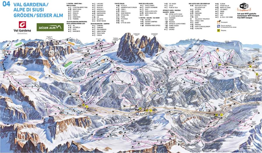 Cartina impianti e piste Val Gardena Alpe di Siusi