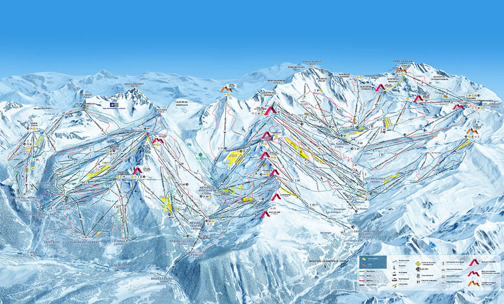 cartina impianti mappa piste sci les trois vallees