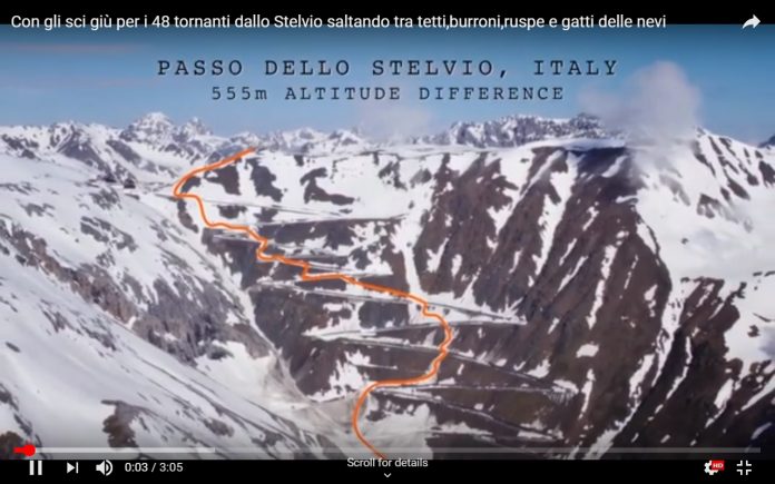 Con gli sci giù per i 48 tornanti dello Stelvio saltando tra tetti,burroni,ruspe e gatti delle nevi