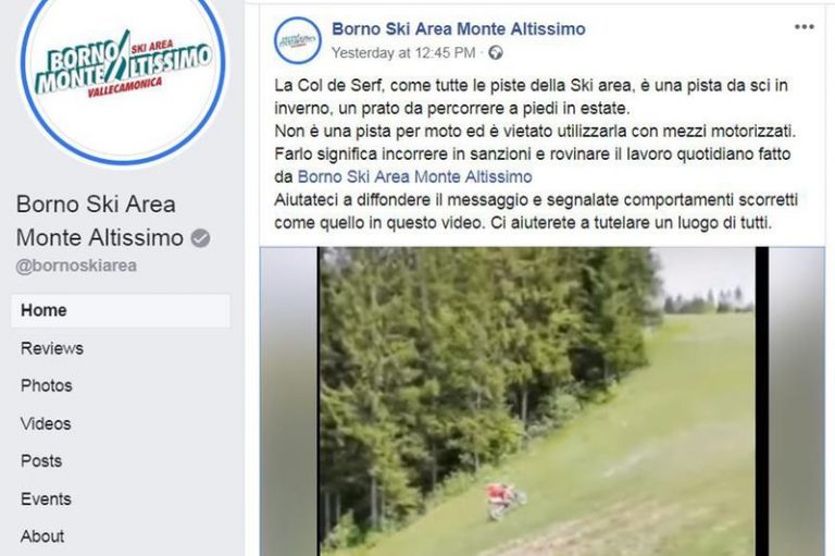 Borno Ski Area, con la moto da cross rovina la pista da sci