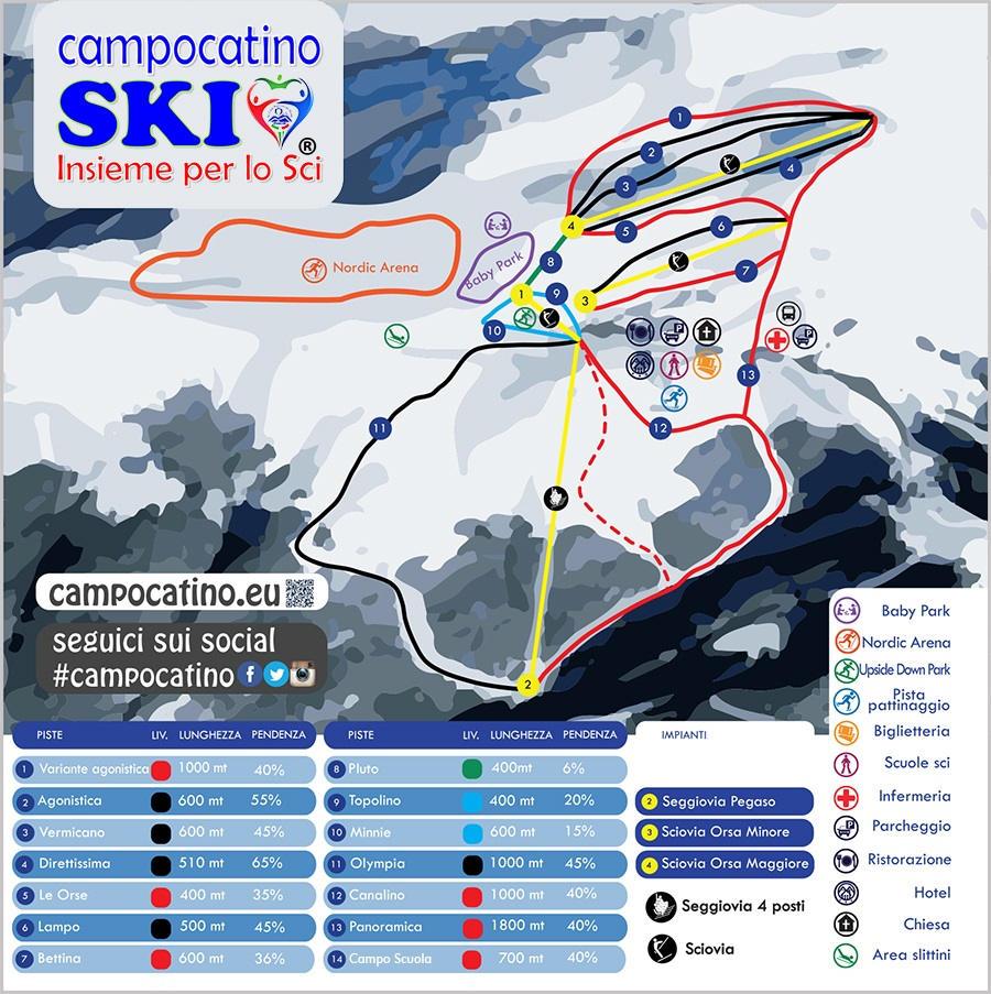 Cartina impianti e mappa piste da sci Campocatino