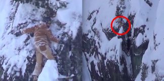 Whistler Blackcomb, snowboarder esce di pista e si salva attaccandosi alla parete del precipizio, video
