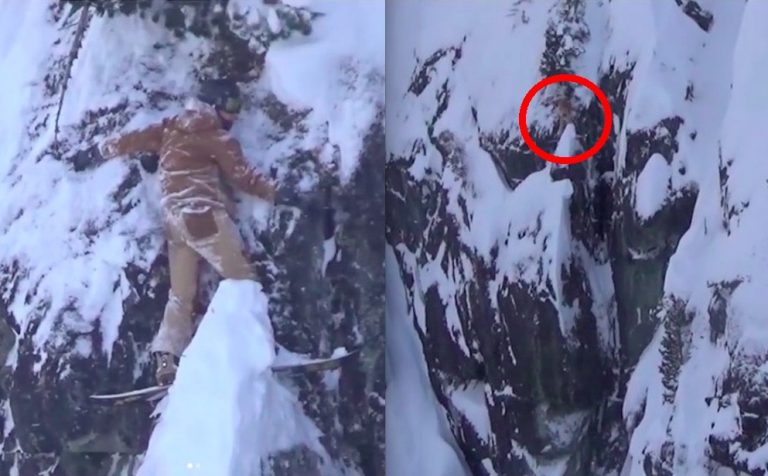 Whistler Blackcomb, snowboarder esce di pista e si salva attaccandosi alla parete del precipizio, video