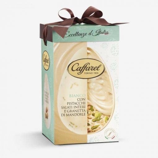 Caffarel, Uovo di Pasqua cioccolato bianco con pistacchi salati e granetta di mandorle – 420 gr