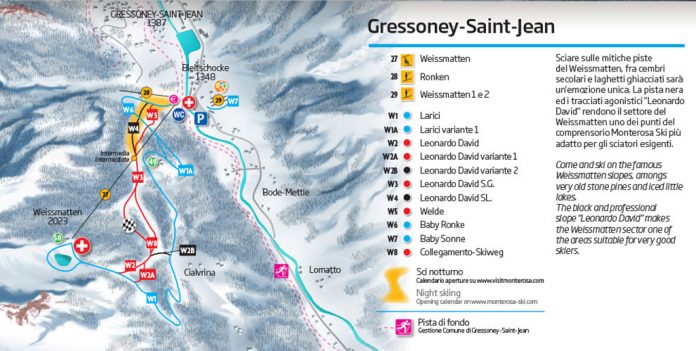 Gressoney Saint cartina impianti e mappa piste sci