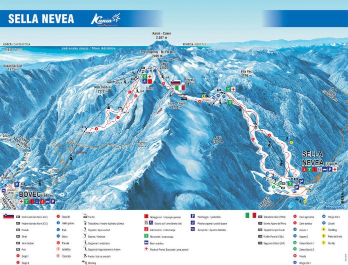 Cartina impianti Sella Nevea Bovec - Mappa piste di sci Sella Nevea Bovec