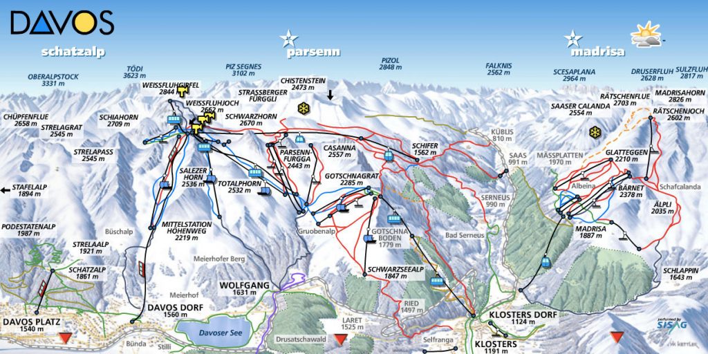 Cartina Davos Klosters - Mappa piste di sci Davos Klosters