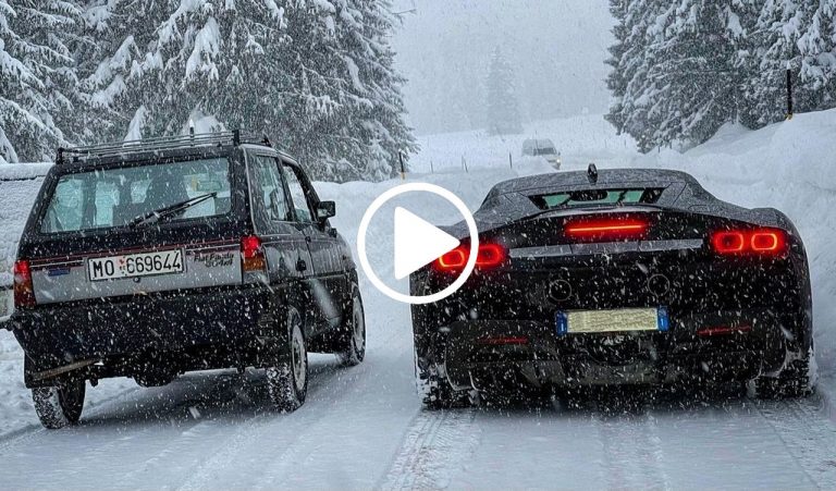 La Ferrari SF90 stradale sfida senza paura la Panda 4×4 sulla neve, VIDEO