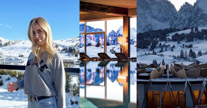 Chiara Ferragni hotel Alpina dolomites Alpe di Siusi