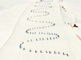 Livigno, istruttori nazionali di sci chiudono l’aggiornamento con il serpentone