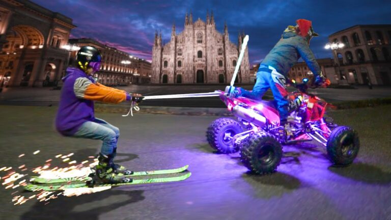Con gli sci a 92 Km/h per le vie del centro di Milano trainato da un quad – VIDEO