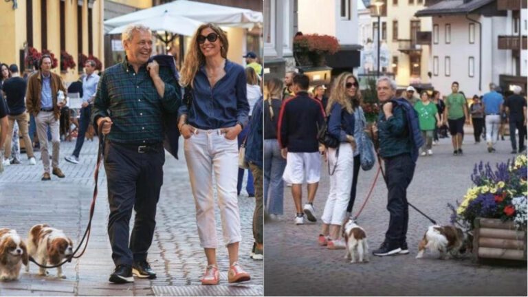 Enrico Mentana e Francesca Fagnani in vacanza a Cortina con le cagnoline