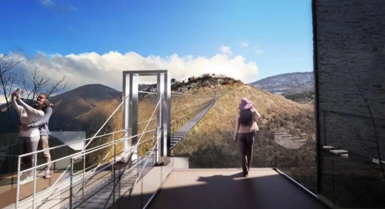 Valnerina, avanzano i lavori per il ponte tibetano che collegherà Sellano con Montesanto