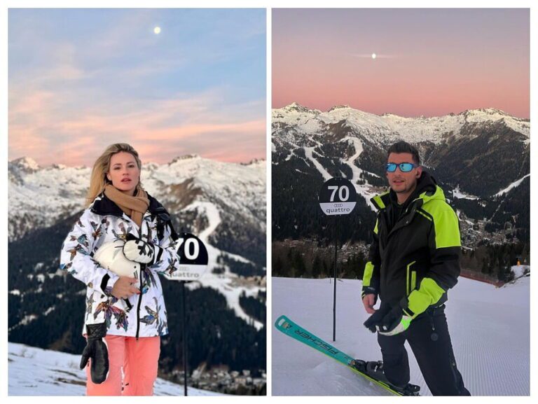 Madonna di Campiglio, sciata romantica all’alba per Michelle Hunziker e Alessandro Carollo