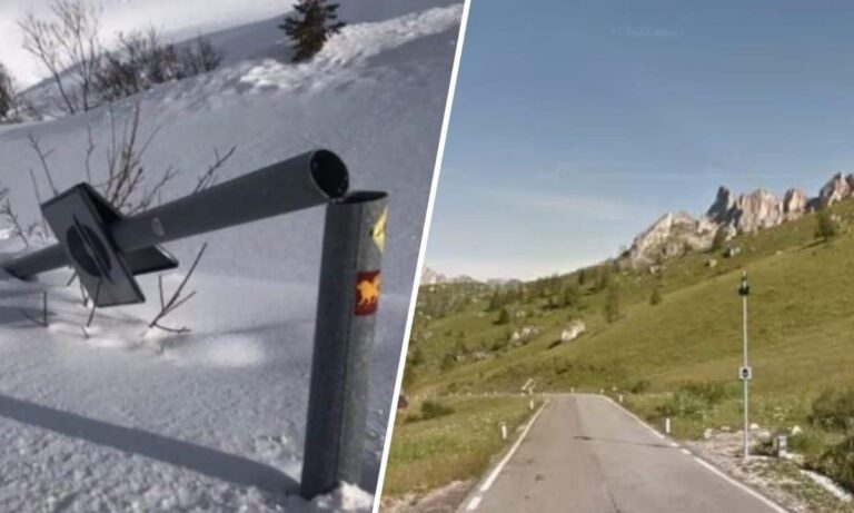 Passo Giau, segano tra la neve l’autovelox più redditizio d’Italia (multe per oltre mezzo milione di euro ogni anno)