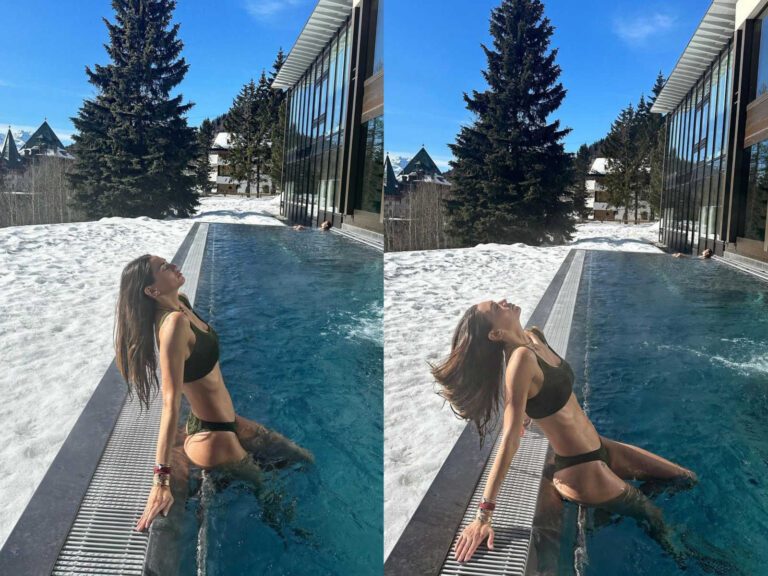 Melissa Satta senza Berrettini in piscina sulla neve di St. Moritz