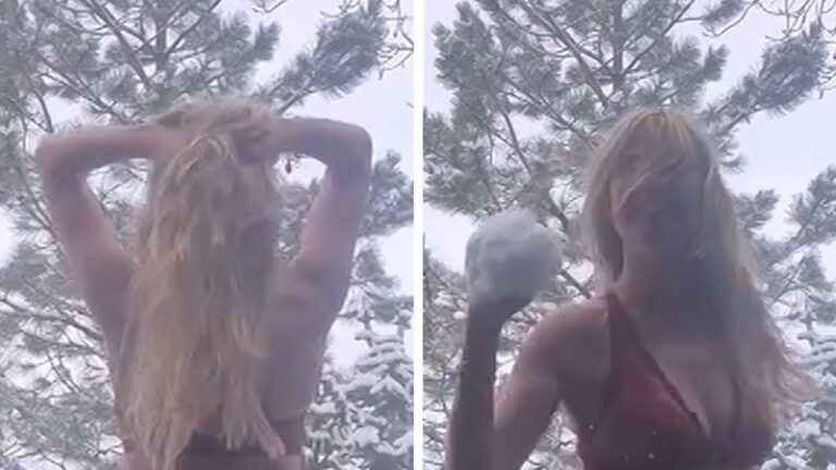 Aspen, la top model Heidi Klum sfida il freddo in lingerie sulla neve – VIDEO