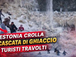 Estonia, crolla una cascata di ghiaccio: turisti travolti – VIDEO