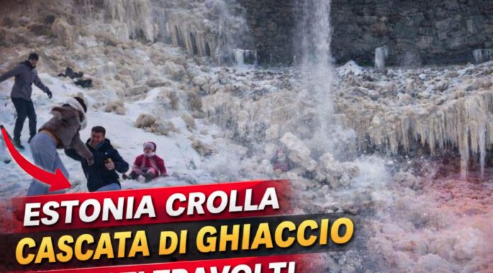 Estonia, crolla una cascata di ghiaccio: turisti travolti – VIDEO