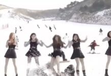 Snowboarder travolge un gruppo di ballerine durante le riprese di un videoclip su una pista da sci in Cina – VIDEO
