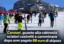 Canazei, guasto alla cabinovia sciatori costretti a camminare dopo aver pagato 88 euro di skipass – VIDEO